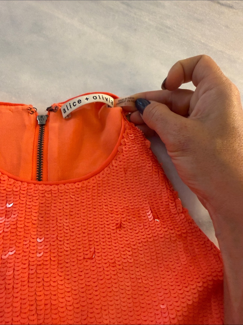 Alice + Olivia Neon Orange Sequin Mini Dress - Picture 10 of 10